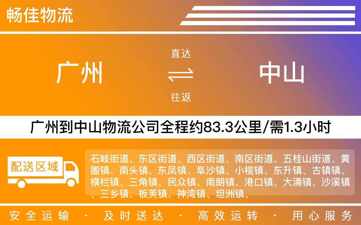 廣州到中山物流公司-廣州到中山貨運(yùn)公司-每天發(fā)車時(shí)效快