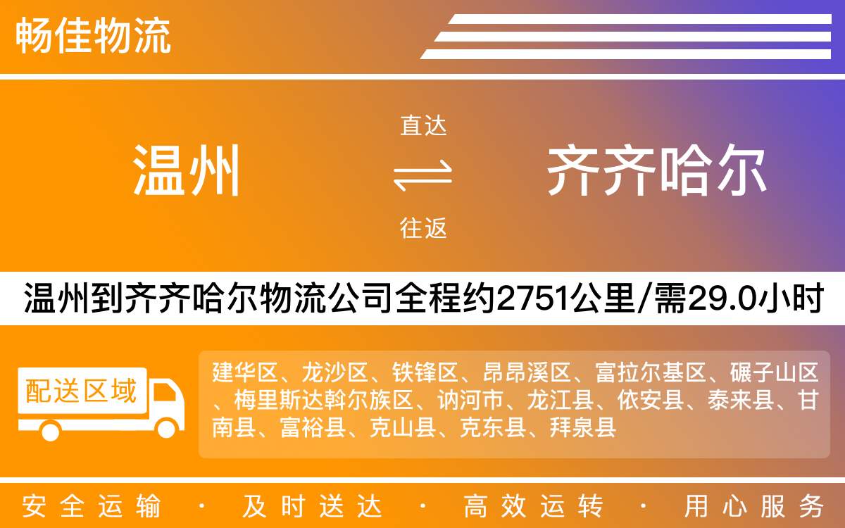 溫州到齊齊哈爾物流公司-溫州到齊齊哈爾貨運公司-每天發(fā)車時效快
