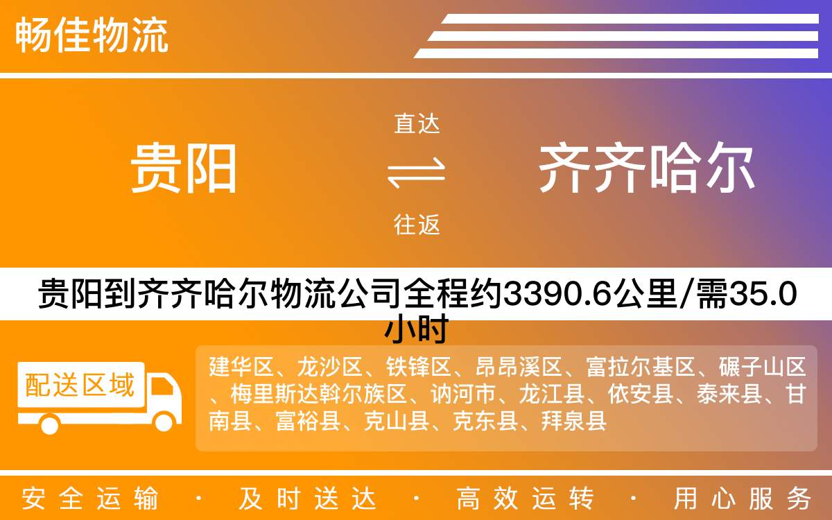 貴陽(yáng)到齊齊哈爾物流公司-貴陽(yáng)到齊齊哈爾貨運(yùn)專(zhuān)線
-每天發(fā)車(chē)時(shí)效快